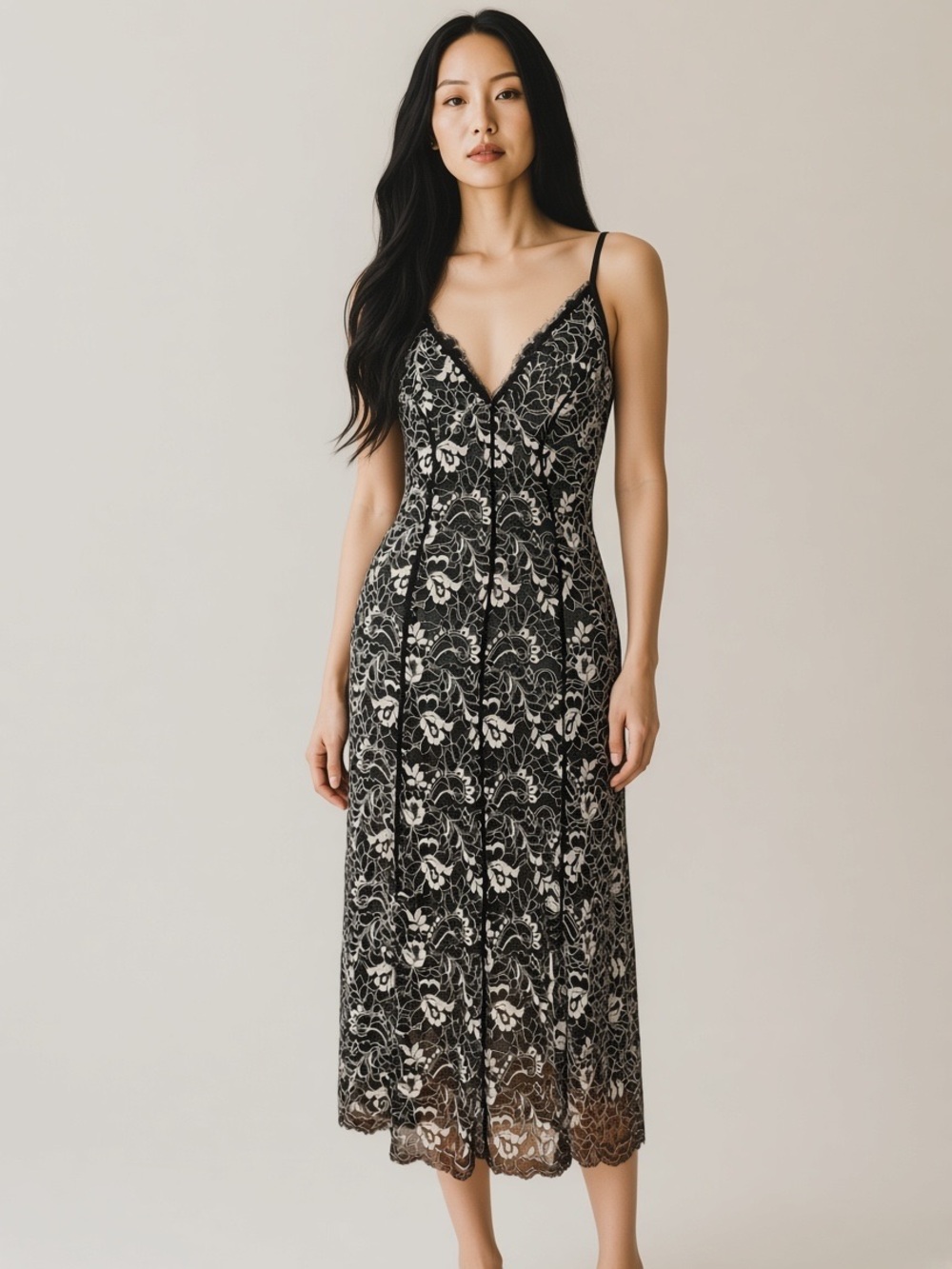 VTG Y2K DKNY Black SHEER Lace MIDI Slip Goth Dress 2